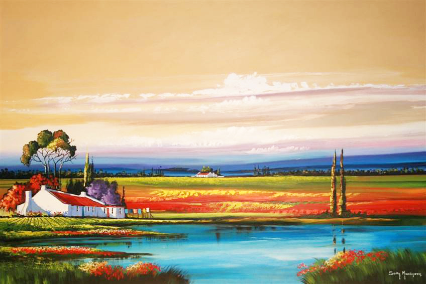 DE022 Wall décor art photographic oil on canvas colourful farm landscape